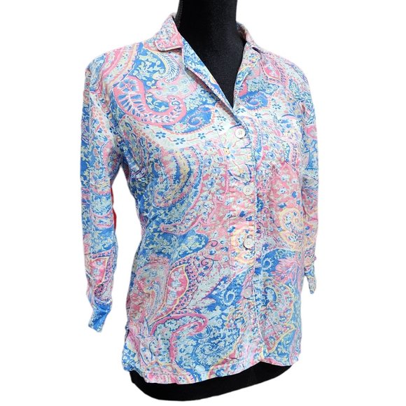 ❤️2/$18 Lauren Ralph Lauren Shirt Women Floral Button Front Top S - Picture 1 of 8